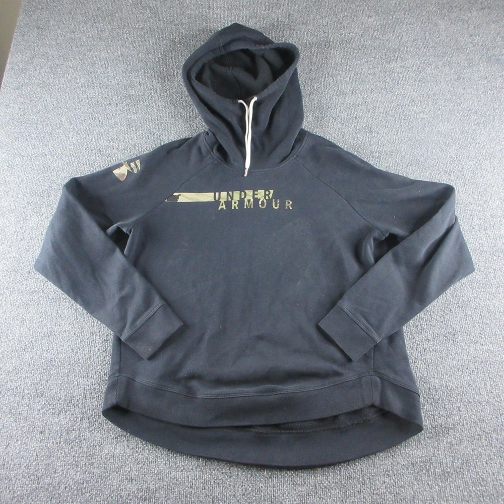 Under Armour Hoodie Womens M Black ColdGear Fleece Pullover Camo Logo Raglan